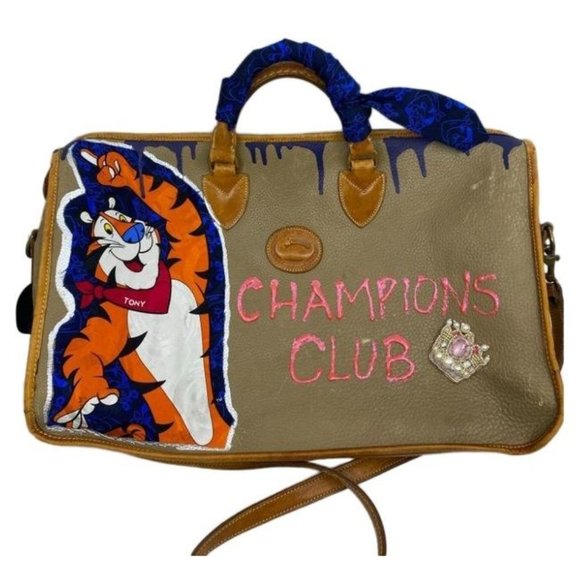 Dooney And Bourke Vintage Large Customized Blue Brown Leather Cross Body… - Picture 1 of 12